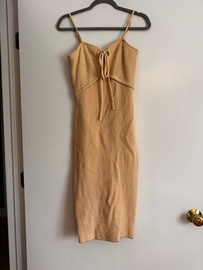 House of Harlow 1960 Beige Knit Tie-Front Midi Dress